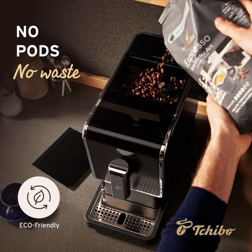 Tchibo Automatic Espresso & Coffee Machine Bundle with Built-in Grinder, Comes With 3 x 12 oz. Bags of Whole Bean Coffee, Red
