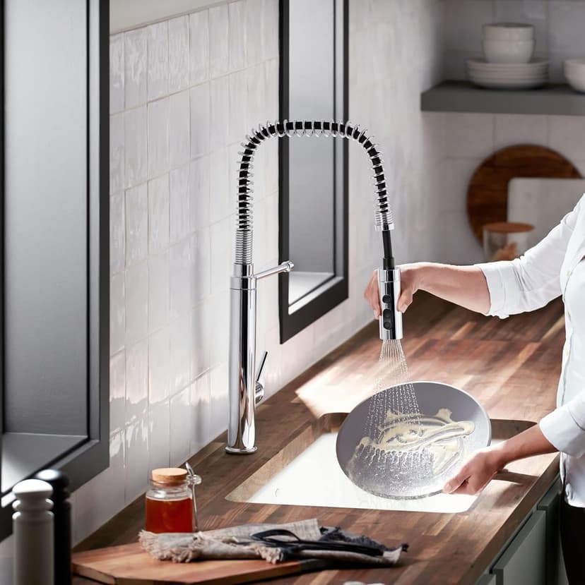 KOHLER 24982-BL Purist Commercial Style Pre-Rinse Kitchen Faucet with 3-Function Sprayhead, Kitchen Sink Faucet with Pull Down Sprayer, Matte Black