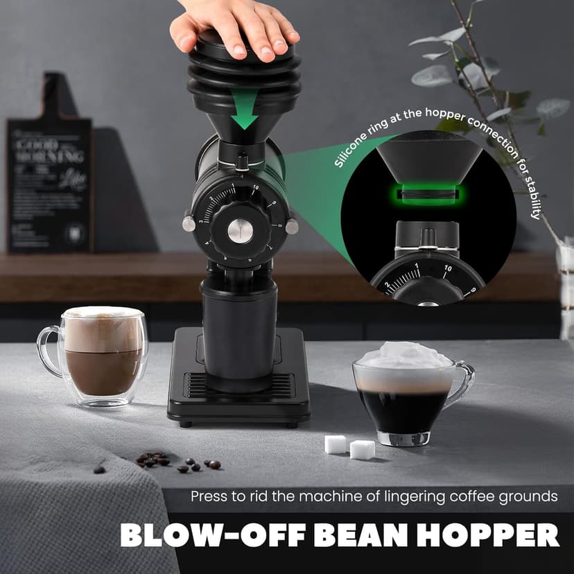 Huanyu Flat Burr Coffee Grinder with 19 Grinding Settings Large Capacity 35oz Red and Huanyu Electric Coffee Grinder with 10-Position Grind Selector for Home Use Black Bundle