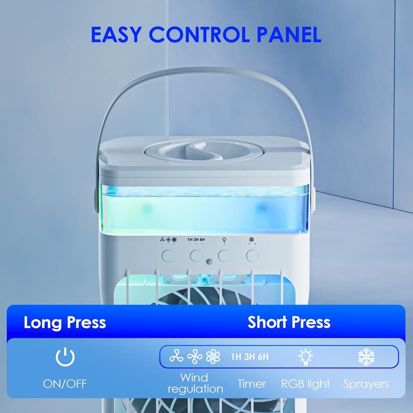 Portable Air Conditioners,Air Conditioner,Ac Unit with 1500ML Water Tank,2 Spray Ports,3 Wind Speeds,3 Timers,10 kinds of Colorful Lights,Portable Ac Units for Room Camping Car Office