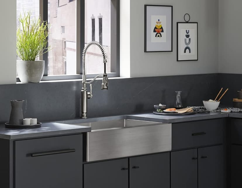 KOHLER Tournant Semi-Professional Pull-Down Kitchen Sink Faucet, Commercial Kitchen Faucet with Pull Down Sprayer, 77515-VS, Vibrant Stainless