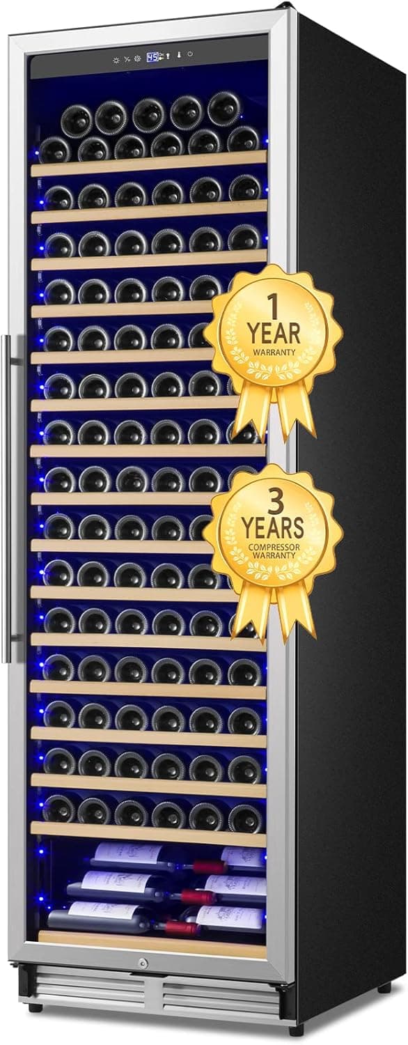 Upgraded 24 Inch Wine Cooler Refrigerator, 190 Bottles Wine Fridge with Professional Temperature Control System, Freestanding or Built-in installation, Quiet Operation
