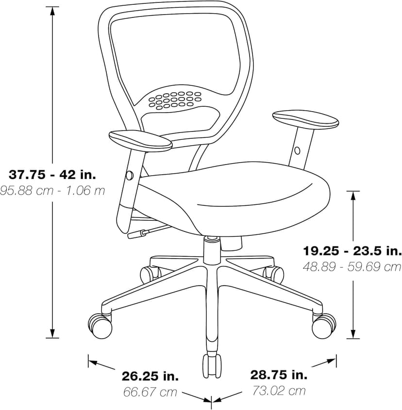 Space Seating Professional AirGrid Dark Back and Padded Black Eco Leather Seat, 2-to-1 Synchro Tilt Control, Adjustable Arms and Tilt Tension with Nylon Base Managers Chair