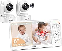 6" Baby Monitor with 2 Cameras 4000mAh Battery Upgrade Split Screen Video Baby Monitor No WiFi Remote Pan-Tilt-Zoom Auto-Night Vision 150 Languages ECO Mode 2-Way Talk 1000FT (Ideal Condition)