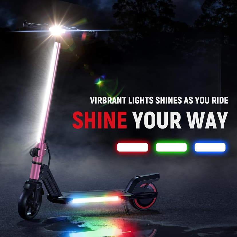 Foldable Electric Scooter for Kids, with Bright Front LED Lights,Shining Pedal Lights, LED Display, Dual Brakes 150W Motor Kids Electric Scooter, UL2272 Certified