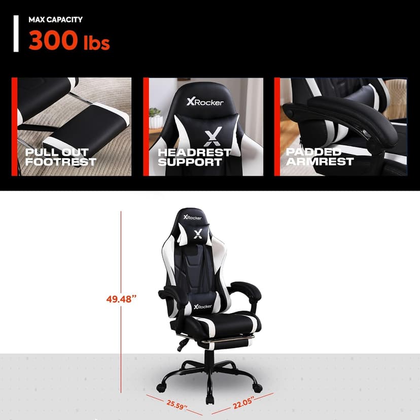 X Rocker PC Computer Gaming Desk Chair with Wheels, College Dorm Room Essentials for Guys and Girls, Adjustable, Ergonomic Office Chair for Gamers