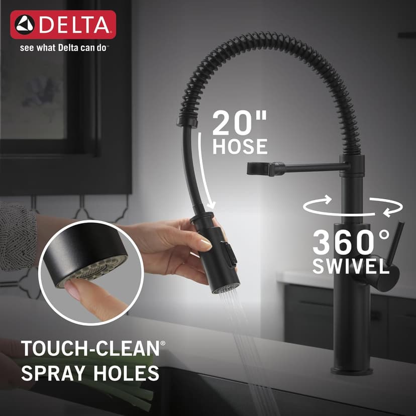 Delta Faucet Antoni Black Kitchen with Pull Down Sprayer, Commercial Style Sink Faucet, Faucets for Sinks, Single-Handle, Magnetic Docking Spray Head, 18803-BL-DST, Matte Black