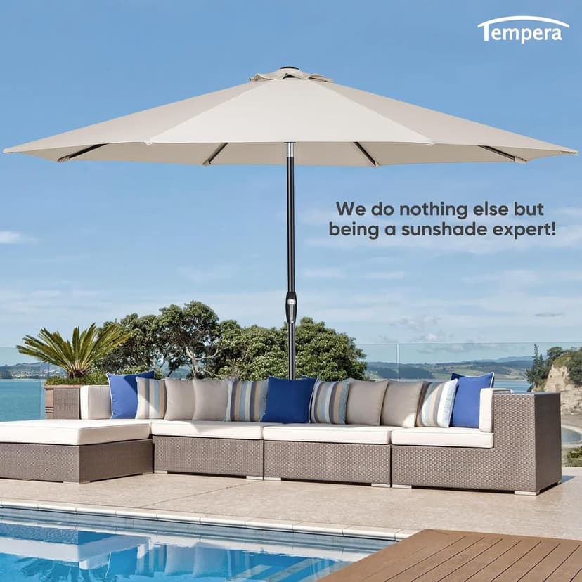 Tempera Patio Market Outdoor Table Umbrella with Auto Tilt and Crank,Large Sun Umbrella with Sturdy Pole&Fade resistant canopy,Easy to set