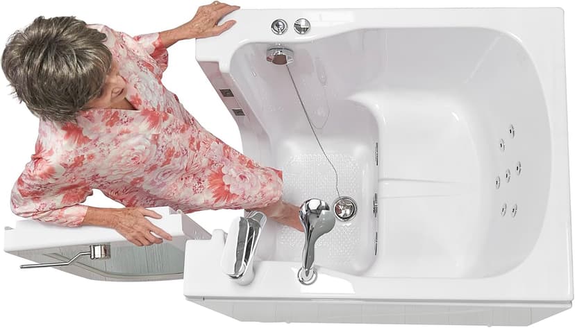 Ella Front Entry 32"x40" Acrylic Hydro Massage Walk-In Bathtub, Right Outward Swing Door, 2 Piece Fast Fill Faucet, 2" Drain