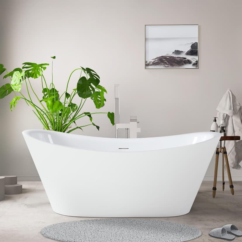 71" Acrylic Freestanding Bathtub Contemporary Soaking White Tub