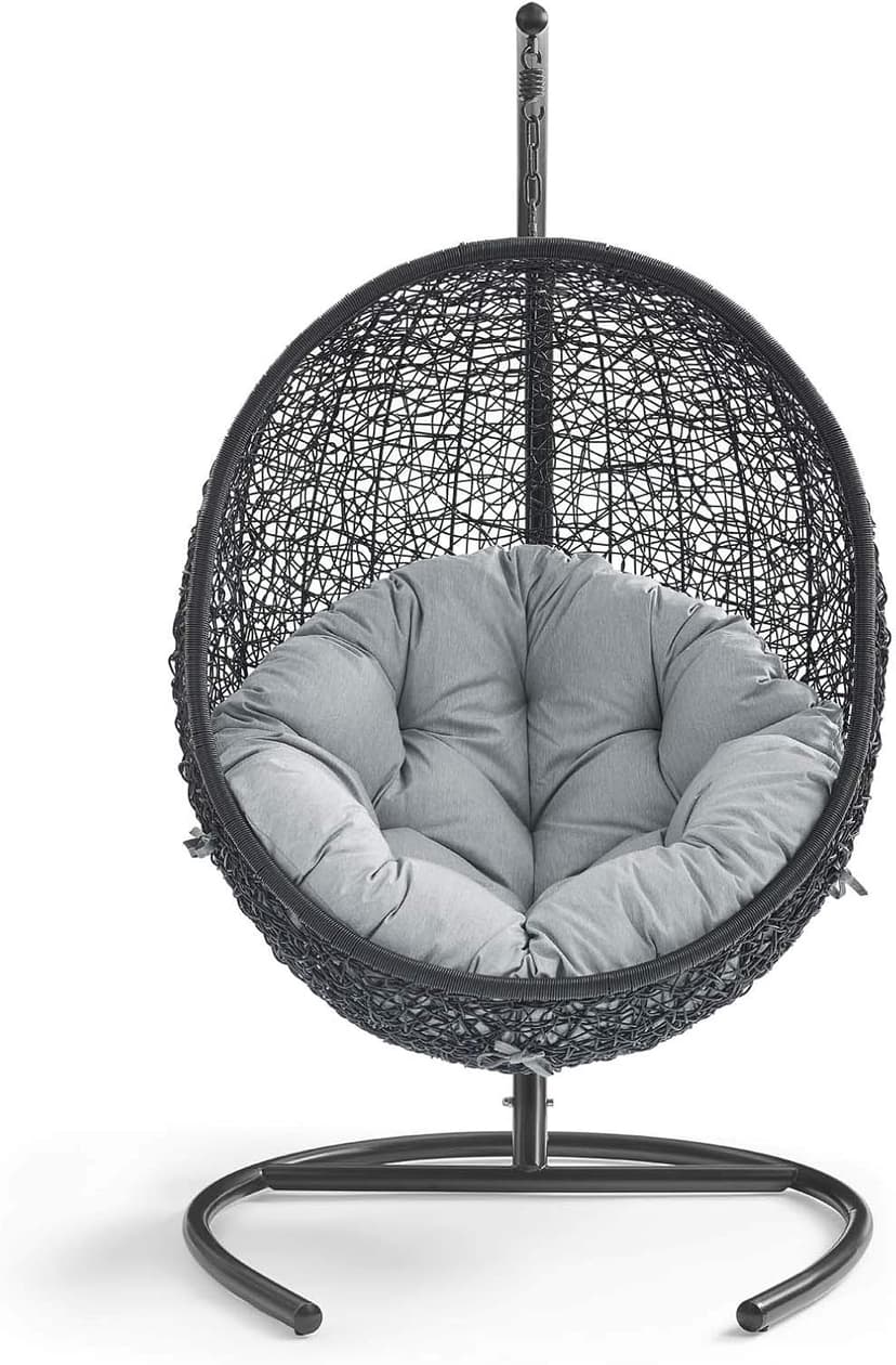 Modway EEI-739-GRY-SET Encase Wicker Rattan Outdoor Patio Porch Lounge Egg, Swing Chair with Stand, Gray