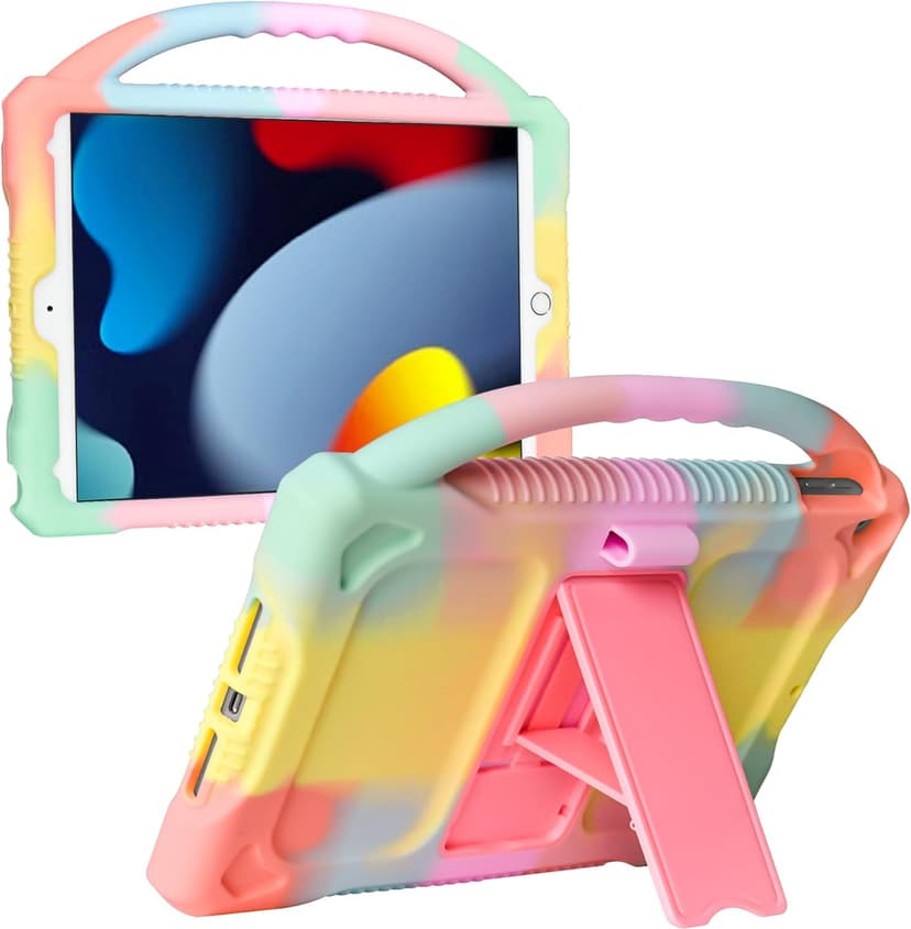 Kids Case for iPad 9th 8th 7th Generation,Shockproof Silicone Kids Cover for iPad 10.2 2021/2020/2019 with Handle Stand for New Apple iPad 10.2 inch(Rainbow)