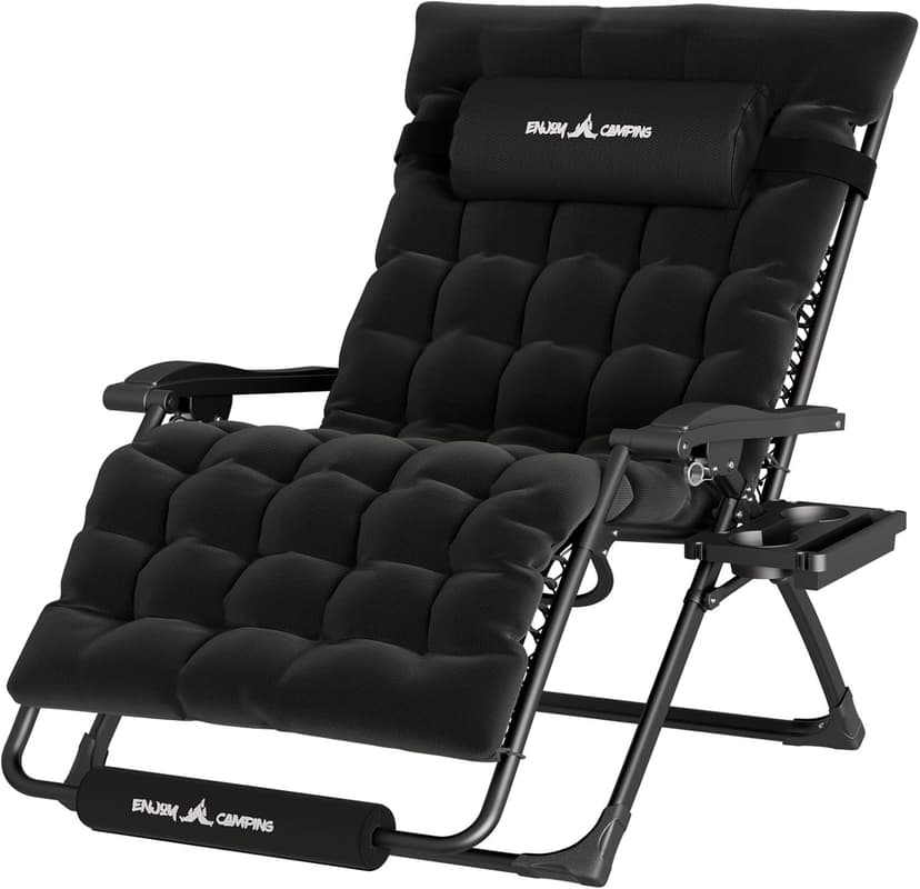 UDPATIO Oversized Zero Gravity Chair 33In XXL Patio Reclining Chair with Cushion, Outdoor Folding Recliner with Pillows|Cup Holder|Foot Rest|Padded Headrest, Black, Support 500LB
