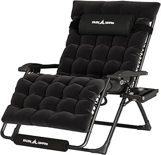 UDPATIO Oversized Zero Gravity Chair 33In XXL Patio Reclining Chair with Cushion, Outdoor Folding Recliner with Pillows|Cup Holder|Foot Rest|Padded Headrest, Black, Support 500LB