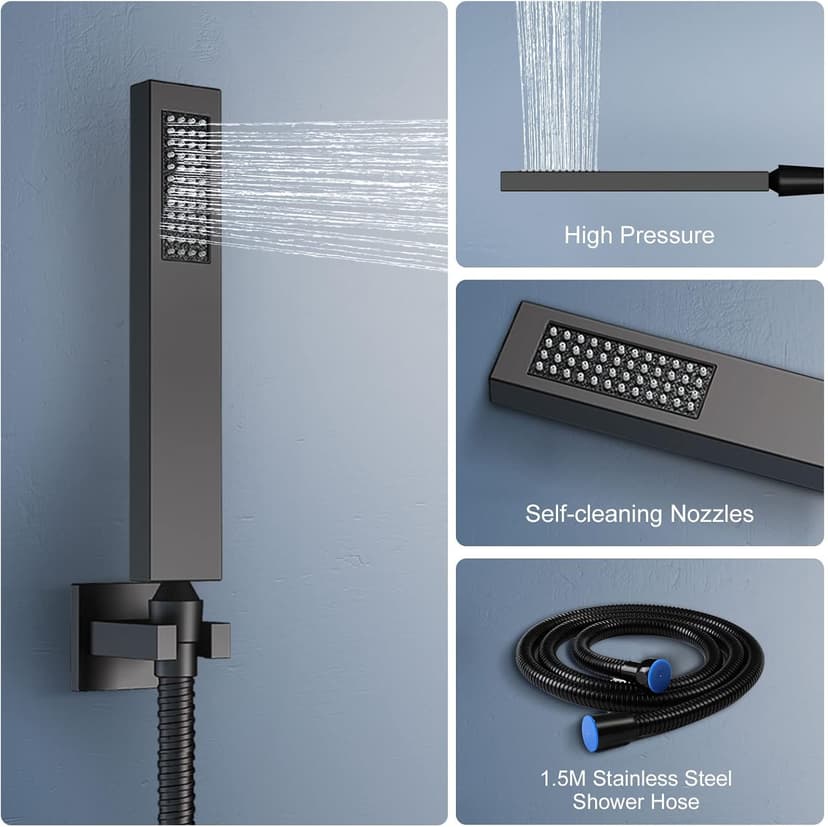 Thermostatic Shower System, Full Body shower syetem with Body Jets, 23 Inch Rainfall Waterfall Overhead Shower System in Matte Black