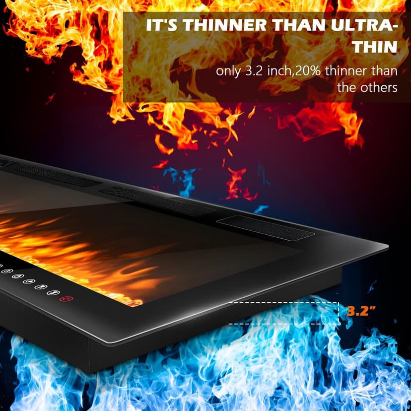 LEMBERI 72 inch Electric Fireplace Recessed and Wall Mounted,750/1500W Fireplace Heater and Linear Fireplace with Touch Screen Control Panel, Timer,Remote Control,Adjustable Flame Color and Speed
