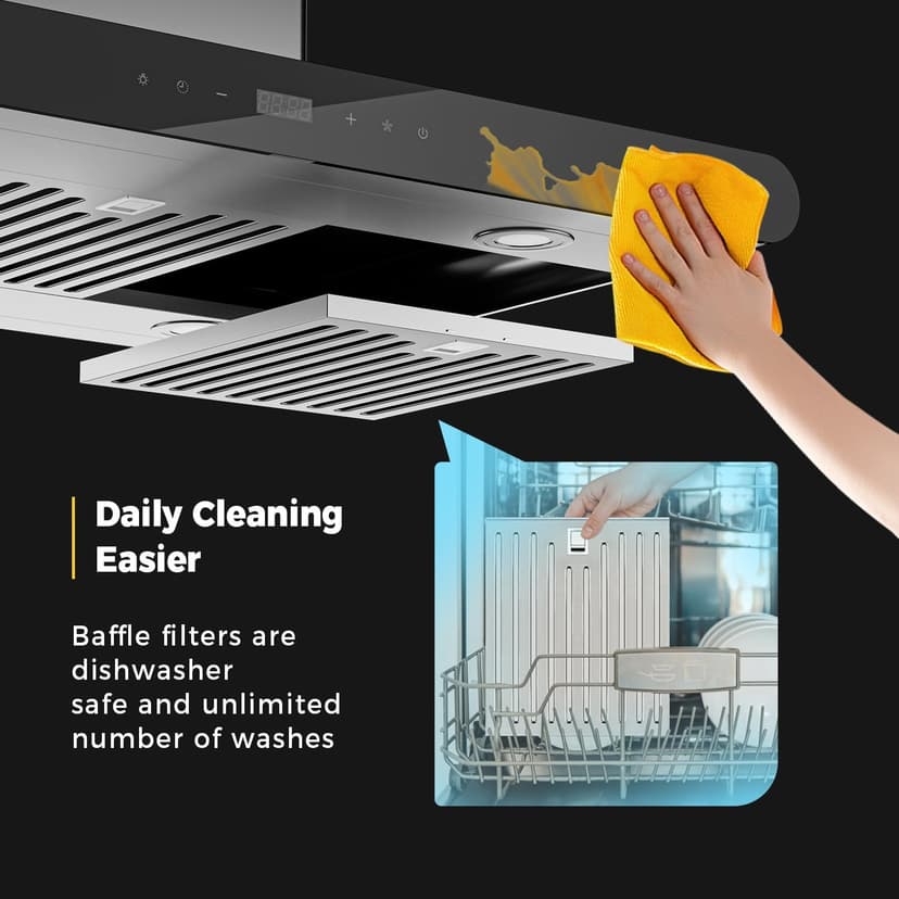 Empava 36 Inch Island Range Vent Hood Ceiling-Mount, Convertible Ducted/Ductless, 3-Speed Touch Control Timer, Stainless Steel Baffle, 4 LED Lights (Charcoal Filters Sold Separately)