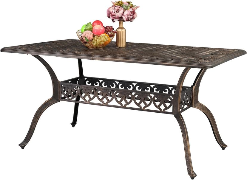 VINGLI 6-Person Outdoor Dining Table, Cast Aluminum Patio Dining Table with Umbrella Hole, Rectangle Patio Table Outdoor Furniture Garden Table (59" Lx35.4W x28.5 H)