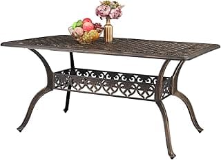 VINGLI 6-Person Outdoor Dining Table, Cast Aluminum Patio Dining Table with Umbrella Hole, Rectangle Patio Table Outdoor Furniture Garden Table (59" Lx35.4W x28.5 H)