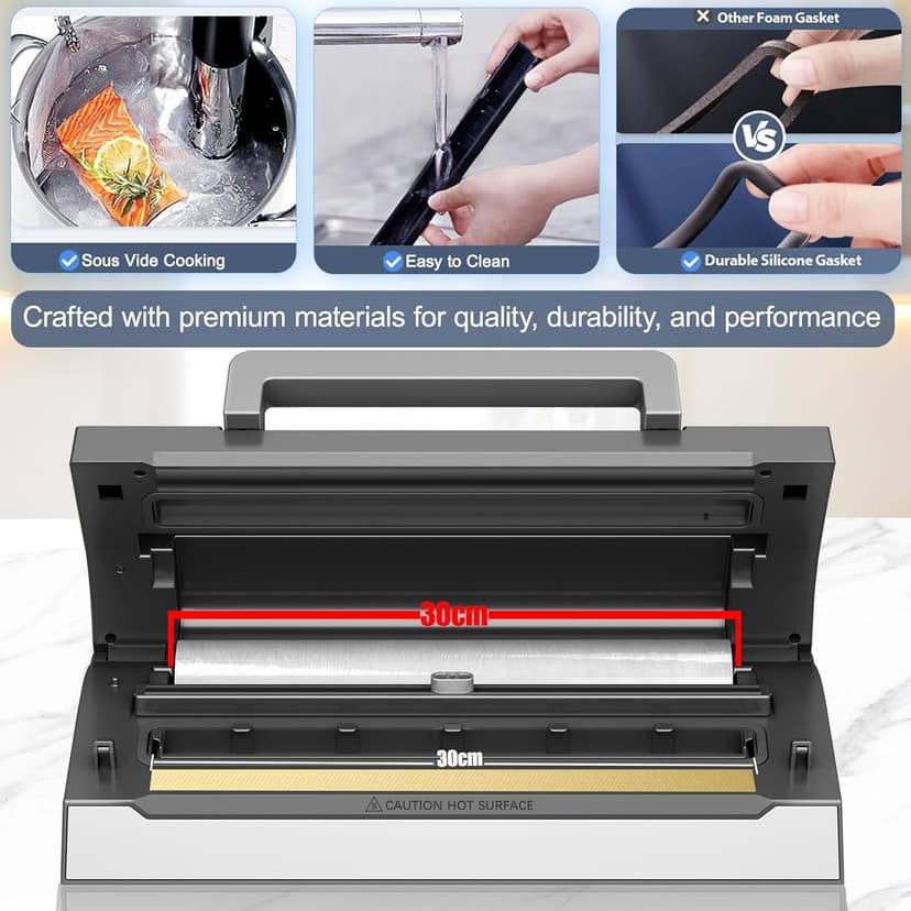 2025 Upgraded Precision Fast-Vacuum Sealer, LIWUNON Commercial Full Automatic Food Vacuum Sealer Machine, Double Heat Seal, Built-in Cutter&Bag Storage, Powerful Food Vacuum Saver, 2 Rolls Bags&hose