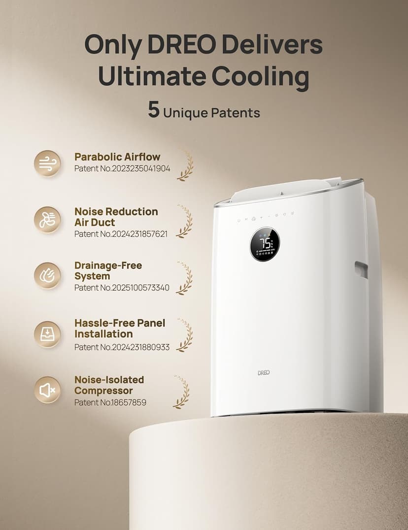 Dreo Portable Air Conditioners, 8000 BTU ASHRAE (5000 BTU DOE) Smart AC Unit for Bedroom with Drainage-free Cooling, 45dB Quiet, APP/Voice/Remote, Portable AC for Room Indoors, AC318S