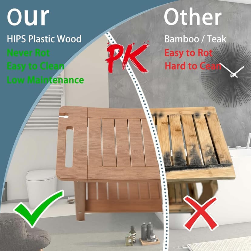 Heavy Duty Shower Stools, Shower Benches for Inside Shower to sit on,Poly Lumber Plastic Shower Bench Waterproof, Sturdy Wide Shower Stools for 500 LB (Brown)…