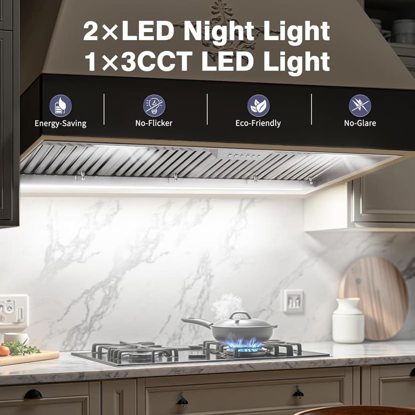 Akicon Range Hood Insert 48 Inch with Heater Sensor, 1200 CFM Bulit-in Kitchen Vent Hood with 4 Speeds, Ultra-Quiet Duct Stove Hood 3CCT LED Lights and Dishwasher Safe Filters
