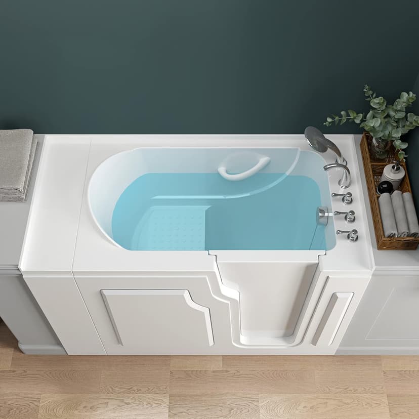FerdY Floridian 52" Walk-in Bathtub with Right-Side Door Opening and Quick Fill and Drain System, Rectangular Soaking Bathtub in White