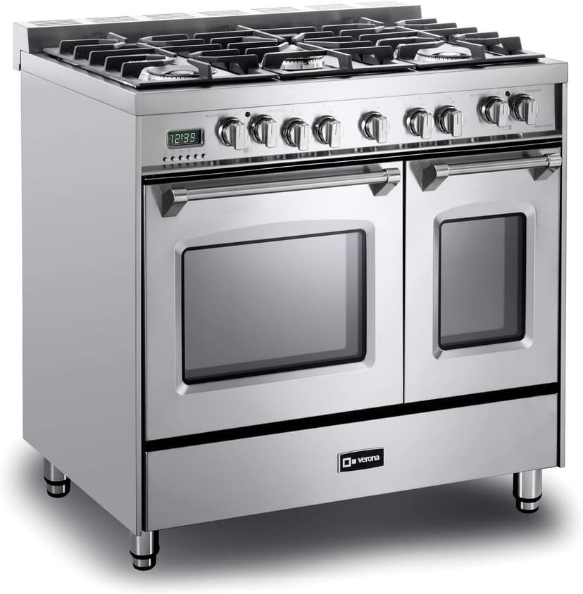 Verona VPFSGE365DSS 36" Prestige Series Freestanding Dual Fuel Range with Double Oven 5 Sealed Burners Oven Racks and Cast-Iron Grates in Stainless Steel