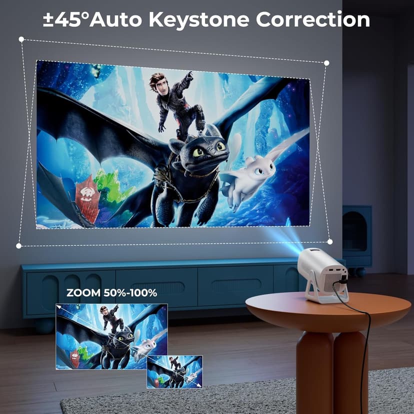 Portable WiFi and Bluetooth Projector - 4K 1080P Supported Android Smart Mini Movie Projector, 270°Adjustable Stand Outdoor Home Star Projector with Ambient Light for Phone TV Stick Laptop