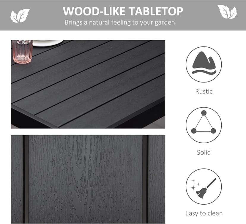 Outsunny 75" x 35" Outdoor Dining Table for 8 People, Rectangular Aluminum Frame Garden Table with All-Weather Faux Wood Top for Garden, Lawn, Patio, Black