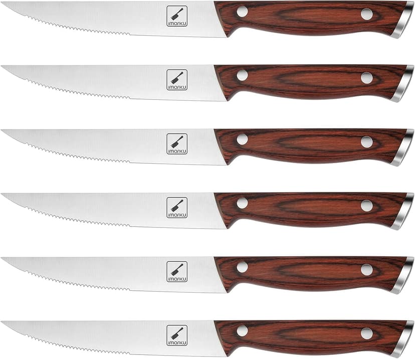 imarku Steak Knives Set of 6, Japanese HC Steel Premium Serrated Steak Knife Set with Ergonomic Handle and Gift Box, Home Essential, Best Birthday Gifts for Women and Men