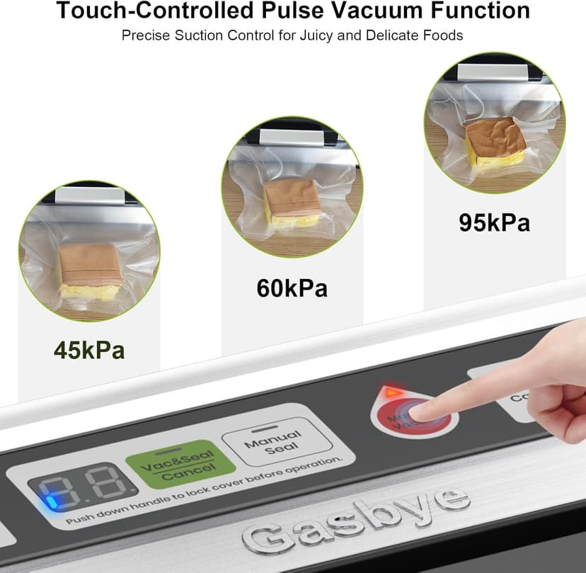 Vacuum Sealer Machine, 95kPa Food Sealer with Double Heat Seal for Dry/Moist Food, Easy-lock Handle, Built-in Bag Storage & Cutter, Progress Display, Removable Drip Tray, Silver