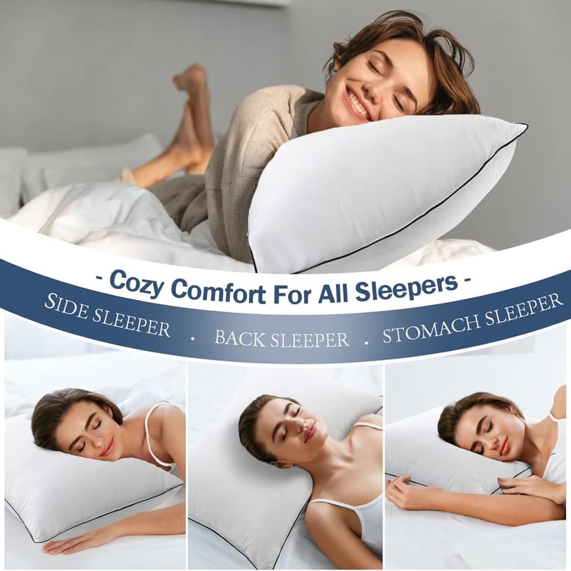BPC Goose Feather Down Pillows Queen Size Set of 2, Luxury Hotel Bed Pillows, 100% Organic Cotton Cover, Soft Support Surround Fill Polyester, Medium Firm for Back, Stomach or Side Sleepers 20"x30"