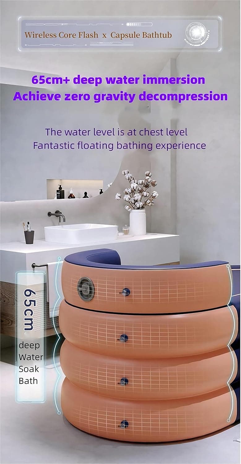 Inflatable adult bathtub with electric air pump,Suitable for hot water bath & ice bath(grapefruit tangerine)