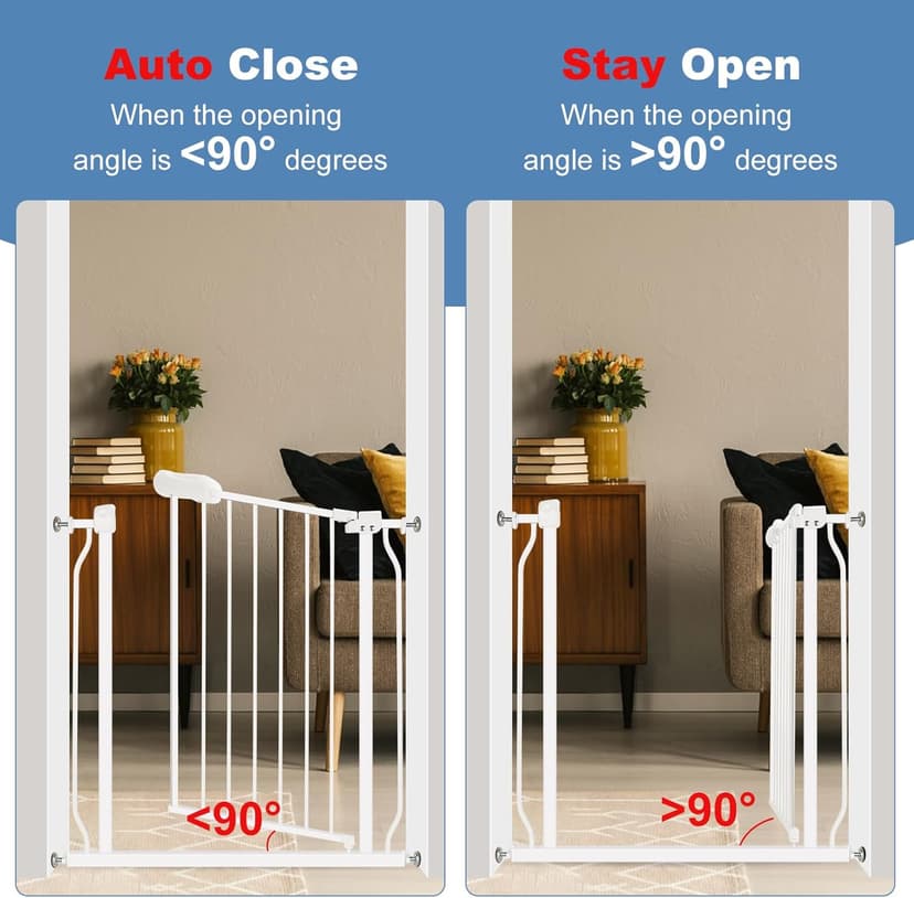 Extra Wide Baby Gate 62.2-66.9 Pressure Mounted,Child Dog Pet Safety Gates with Walk Through Door for Doorways Stairs No Drilling in Door,White