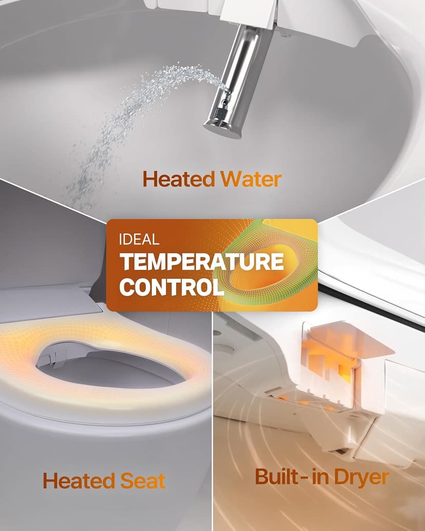 Coway Electronic Bidet Elongated Toilet Seat with Instantaneous Water Heating, Heated Seat and Dryer, Auto Open and Close Lid, Night Light, Deodorizer, Stainless Nozzle, Remote Control 500S