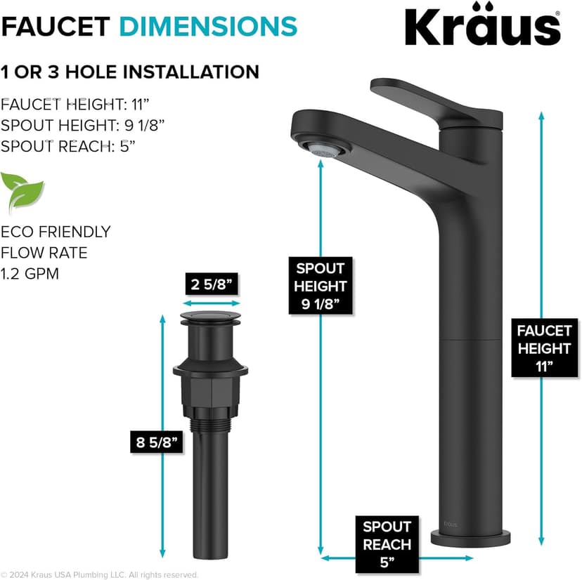 KRAUS Indy Bathroom Faucet for Vessel Sink in Matte Black, KVF-1410MB