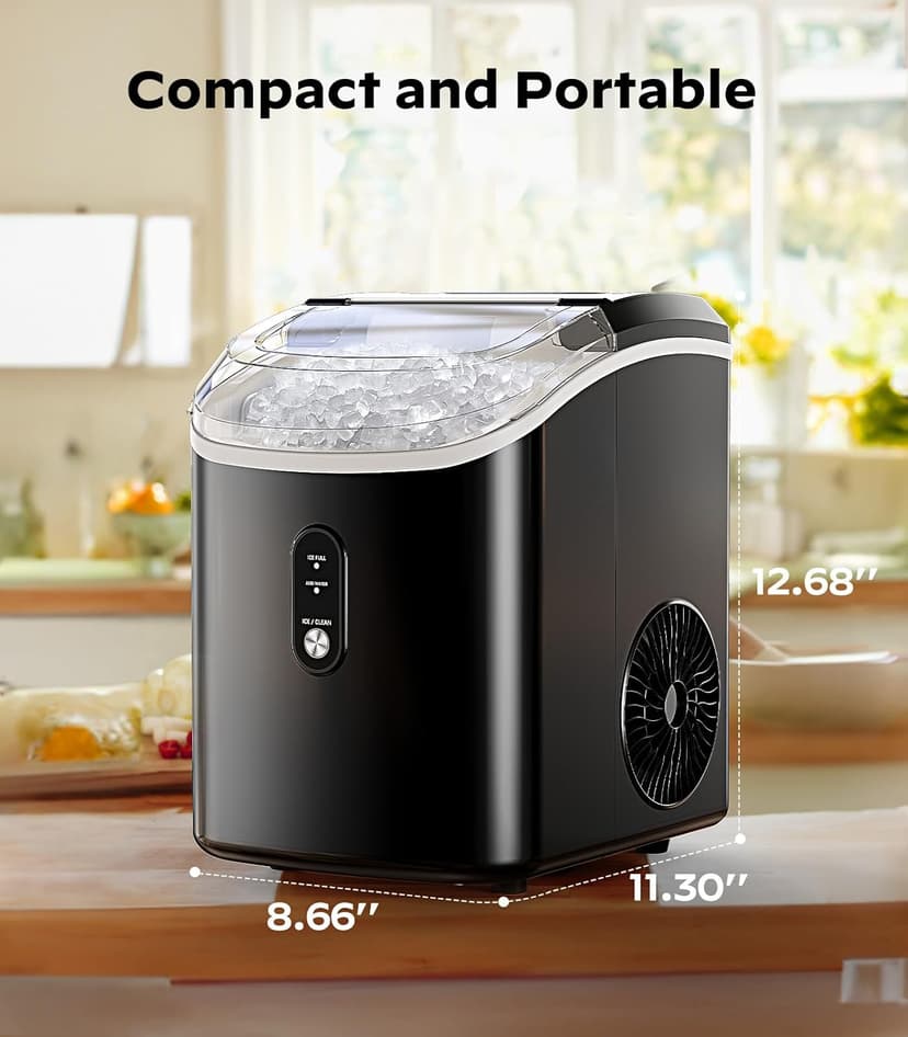 Silonn Nugget Ice Maker Countertop - 33lbs/24H, Pebble Ice Maker Machine with Self-Cleaning Function, Portable Ice Makers for Home Kitchen Office