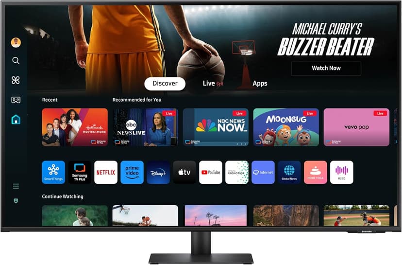 Samsung 43-Inch M7 (M70D) Series 4K UHD Smart Monitor with Streaming TV, Speakers, HDR10, USB-C, Multiple Ports, Gaming Hub, SolarCell Remote, Vision Accessibility Tools, LS43DM702UNXGO, 2024, Black