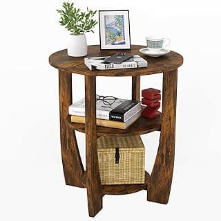 Round End Table with Storage Shelf,3 Tier Modern Side Table, Sofa Recliner Side Table,Accent Coffee Table,Nightstand for Living Room Bedroom for Small Spaces,19.7" D x 21.7" H