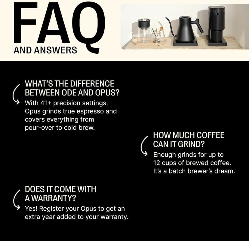 Fellow Opus Conical Burr Coffee Grinder - All Purpose Electric - Espresso Grinder with 41 Settings for Drip, French Press, & Cold Brew - Matte Black