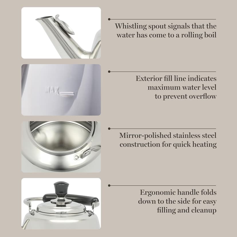 Martha Stewart Kingstree Large 2 Qt Heavy Gauge Whistling Tea Kettle - Stainless Steel