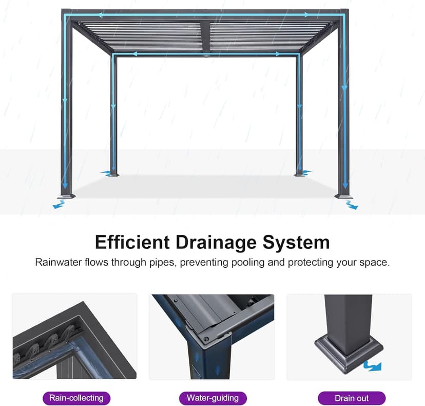 PURPLE LEAF Louvered Pergola 10' x 12' Patio Aluminum Pergola with Independent Adjustable Rainproof Roof Hardtop Small for Outdoor Deck Garden Yard