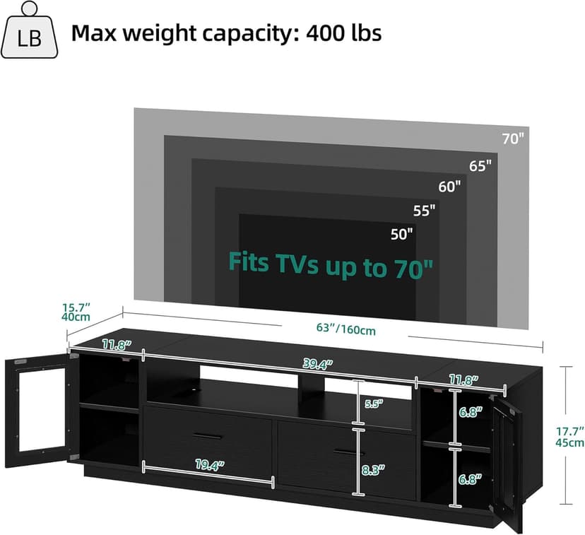 YITAHOME TV Stands for Living Room, Modern TV Stand for 65/70 inch TV, LED TV Entertainment Center with Storage & Power Outlets, TV Console Cabinet, Black