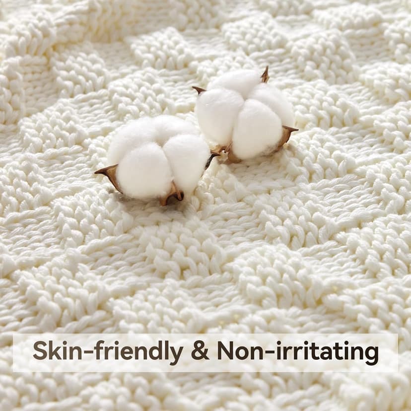 Knitted Weighted Blanket for Adult, No Beads Heavy Blanket 48” x 72'' 12lbs, Breathable Chunky Knit Blanket, Cooling Weighted Blanket for Hot Sleepers, Christmas Home Decor (Ivory White)