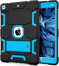 CCMAO iPad 9th Generation Case, iPad 8th/7th Generation Case, iPad 10.2 2021/2020/2019 Case with Kickstand, Heavy Duty Shockproof Hybrid Three Layer Protective Cover for Kids Boy Girl, Black+Sky Blue