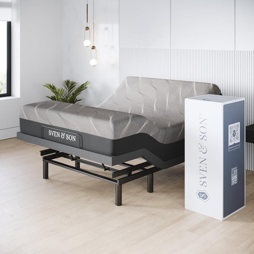 Sven & Son Harmony Adjustable Bed Base, Head and Foot Lift, Massage, Under-Bed Lights, USB, Gel Memory, Zero Gravity Smart Frame - Full + 12 inch Memory Foam Matt (Medium)