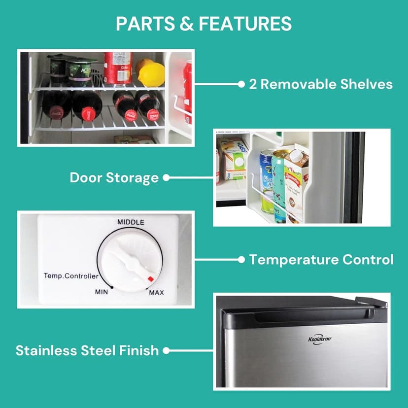 Koolatron 12V / 110V Refrigerator - Mini Fridge With Freezer For Trucks, Cool Storage For Kitchen, Bedroom, Office, Dorms, Compact Free Standing, Neveras Pequeñpara, 1.76 Cubic Feet Capacity, White
