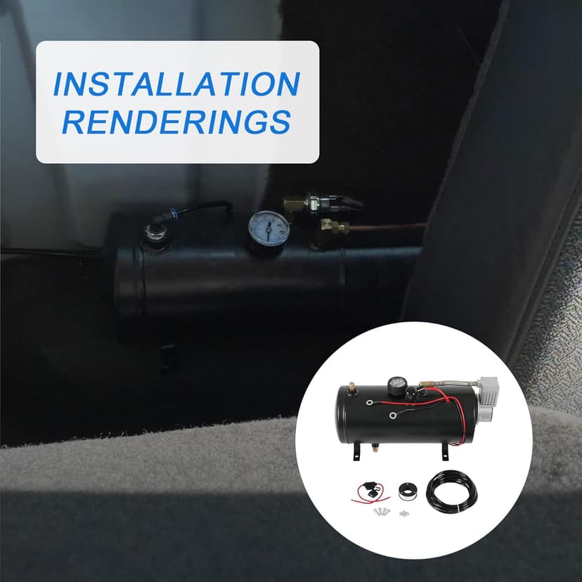 DC 12V MAX 150PSI Air Compressor Tank Pump with 3 Liter Tank 0.8 Gallon Portable Air Compressor Pump for Train Truck Pickup Motorhome Horns On Board 3L Train Inflator
